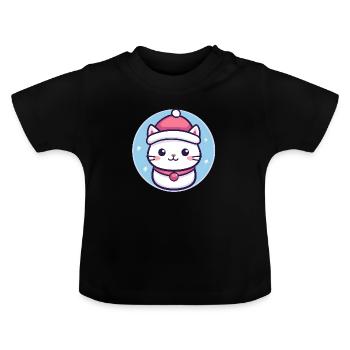 Weihnachtskatze für Babys - Baby Bio-T-Shirt mit Rundhals - Schwarz - Vorne