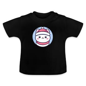 Chat de Noël - Chat avec un chapeau de Père Noël - T-shirt bio col rond Bébé - noir - Devant