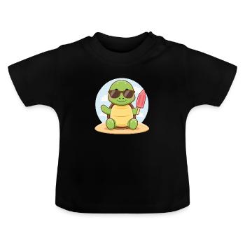 Tortue Kawaii avec sucettes glacées - T-shirt bio col rond Bébé - noir - Devant