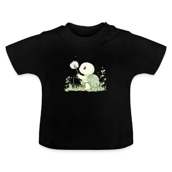 Tortue avec un pissenlit - T-shirt bio col rond Bébé - noir - Devant