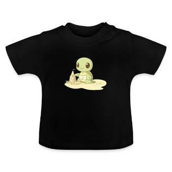 Schildkröte spielt mit Sandburg - Schildkröten - Baby Bio-T-Shirt mit Rundhals - Schwarz - Vorne