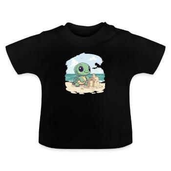 Tortue construit un château de sable de tortue - T-shirt bio col rond Bébé - noir - Devant