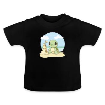 Turtles go - Turtle Design - Baby Organic T-Shirt with Round Neck - black - Front