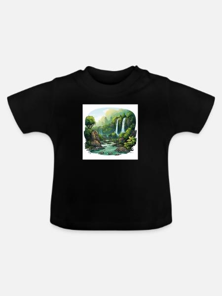 Verzaubernde Kaskaden - Baby Bio-T-Shirt mit Rundhals - Schwarz