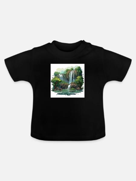 Wasserfall-Wanderung - Baby Bio-T-Shirt mit Rundhals - Schwarz