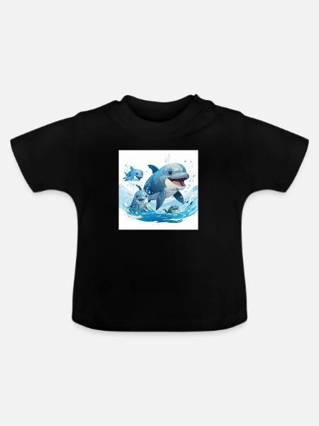 Delfine tanzen - Baby Bio-T-Shirt mit Rundhals - Schwarz