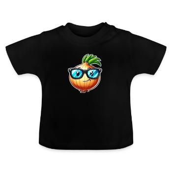 Cool onion – stylish vegetable design - Baby Organic T-Shirt with Round Neck - black - Front