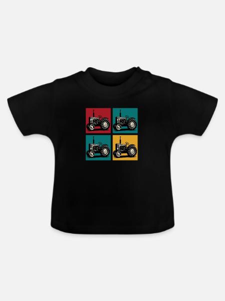 Retro-Oldtimer-Traktor - Baby Bio-T-Shirt mit Rundhals - Schwarz