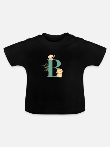 Buchstabe b grüne Dschungeltiere - Baby Bio-T-Shirt mit Rundhals - Schwarz
