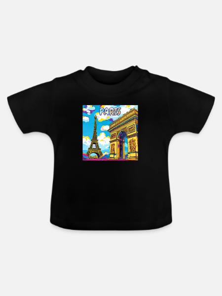 Paris Pop Art: Eiffel-Arc-Traumlandschaft - Baby Bio-T-Shirt mit Rundhals - Schwarz