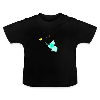 L’éléphant et les papillons - T-shirt bio col rond Bébé - noir - Devant