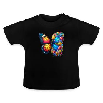 Bunter Schmetterling, von der Natur inspirierte Sommerstimmungen - Baby Bio-T-Shirt mit Rundhals - Schwarz - Vorne
