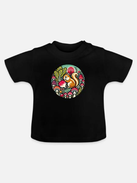 Niedliches Streifenhörnchen - Baby Bio-T-Shirt mit Rundhals - Schwarz