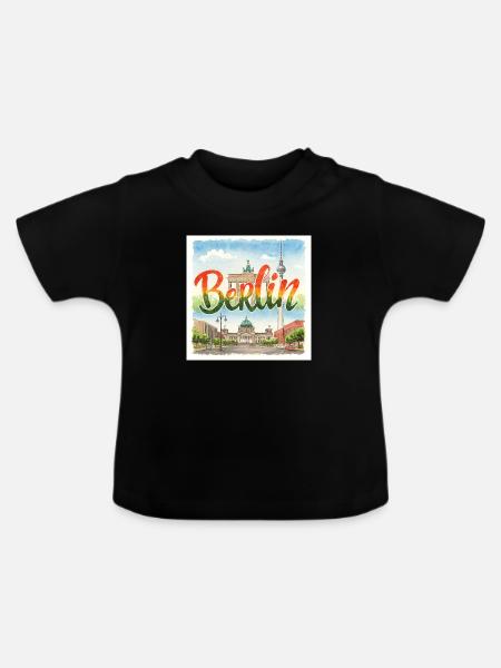 Berlin Aquarell - Baby Bio-T-Shirt mit Rundhals - Schwarz