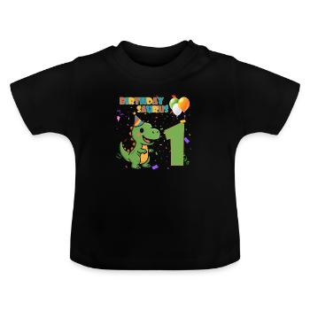 Birthdaysaurus – Dino Geburtstag - Baby Bio-T-Shirt mit Rundhals - Schwarz - Vorne