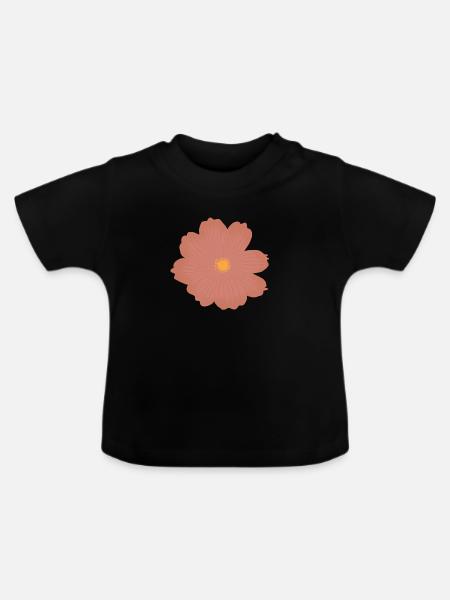 Rosa Blume - Baby Bio-T-Shirt mit Rundhals - Schwarz