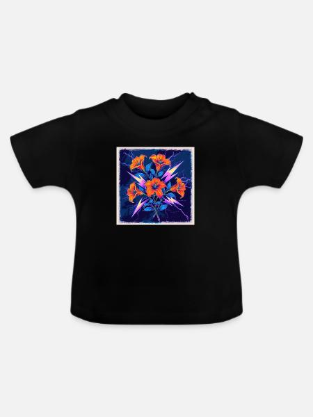 Blumen - Baby Bio-T-Shirt mit Rundhals - Schwarz