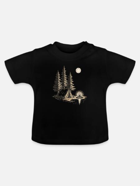 Nachtlager am Seewald mit Zelt - Baby Bio-T-Shirt mit Rundhals - Schwarz