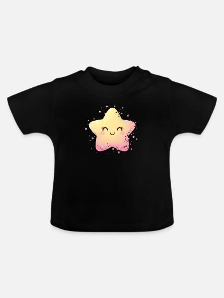 Pastellstern Kawaii Glanz - Baby Bio-T-Shirt mit Rundhals - Schwarz
