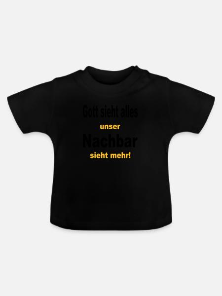 gott sieht alles - Baby Bio-T-Shirt mit Rundhals - Schwarz
