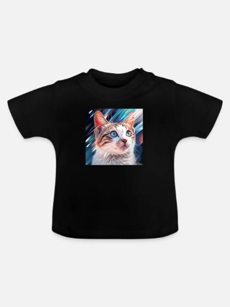 cute cat in art - Baby Bio-T-Shirt mit Rundhals - Schwarz