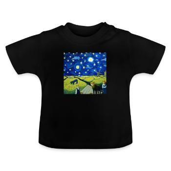 Les chats dans la « nuit étoilée » - T-shirt bio col rond Bébé - noir - Devant