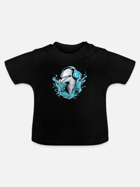 Jerko, der audiophile Delphin - Baby Bio-T-Shirt mit Rundhals - Schwarz