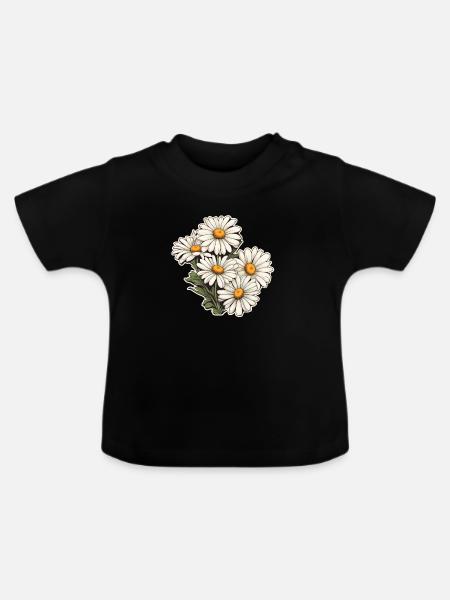 Gänseblümchen 5 Blüten - Baby Bio-T-Shirt mit Rundhals - Schwarz