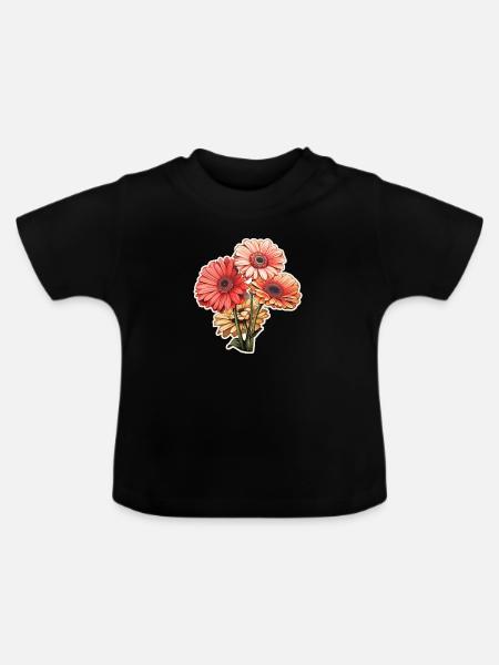 Gerbera Daisies 3 Blüten - Baby Bio-T-Shirt mit Rundhals - Schwarz