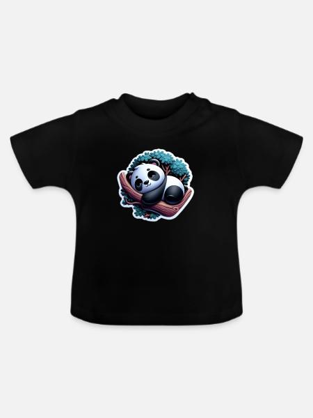 Pandabär - Baby Bio-T-Shirt mit Rundhals - Schwarz