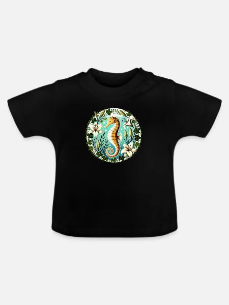Seepferdchen - Baby Bio-T-Shirt mit Rundhals - Schwarz