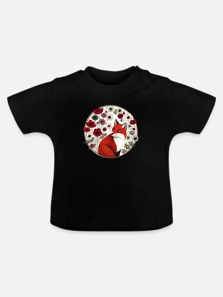 Retro Rotfuchs - Baby Bio-T-Shirt mit Rundhals - Schwarz