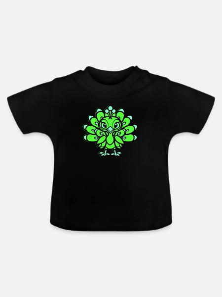 pfau comic tier - Baby Bio-T-Shirt mit Rundhals - Schwarz