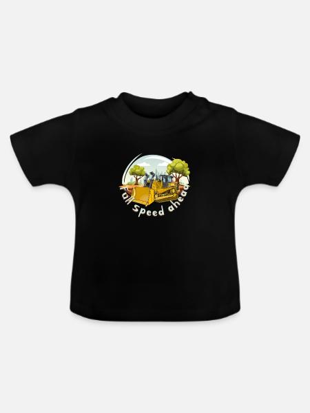 Bulldozer voll in fahrt - Baby Bio-T-Shirt mit Rundhals - Schwarz