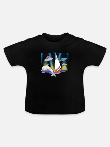 Segelboot - Baby Bio-T-Shirt mit Rundhals - Schwarz