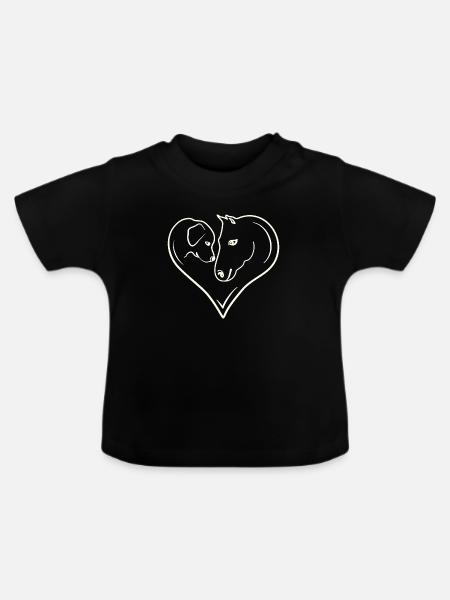 Pferd Hund Herz - Baby Bio-T-Shirt mit Rundhals - Schwarz