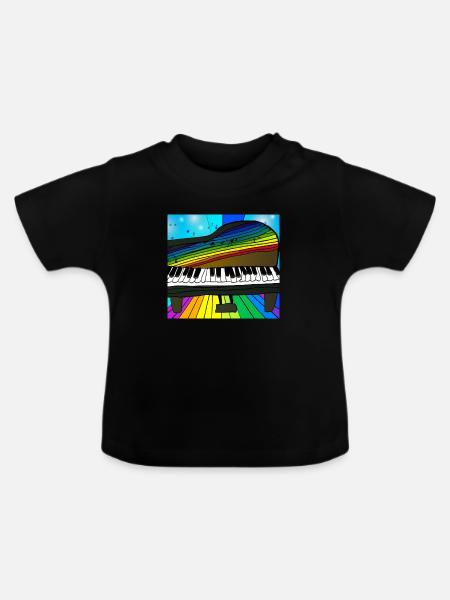 Piano auf Regenbogen - Baby Bio-T-Shirt mit Rundhals - Schwarz