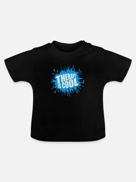therapy is cool Zitat - Baby Bio-T-Shirt mit Rundhals - Schwarz