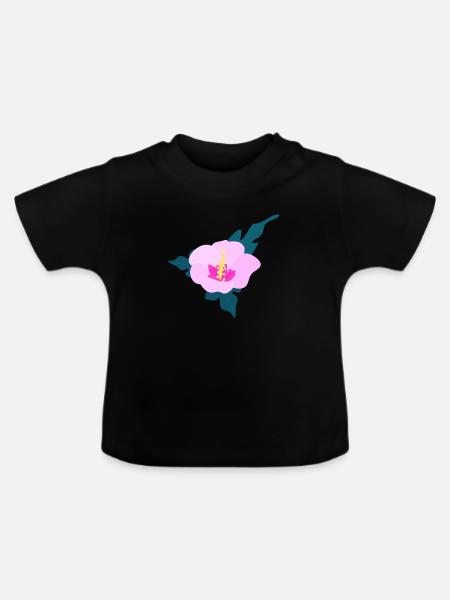 Hibiskusblüte 2 - Baby Bio-T-Shirt mit Rundhals - Schwarz