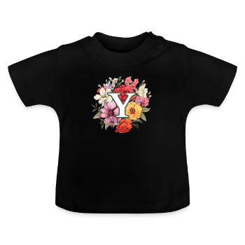 Y Monogramm Blumenstrauss - Baby Bio-T-Shirt mit Rundhals - Schwarz - Vorne