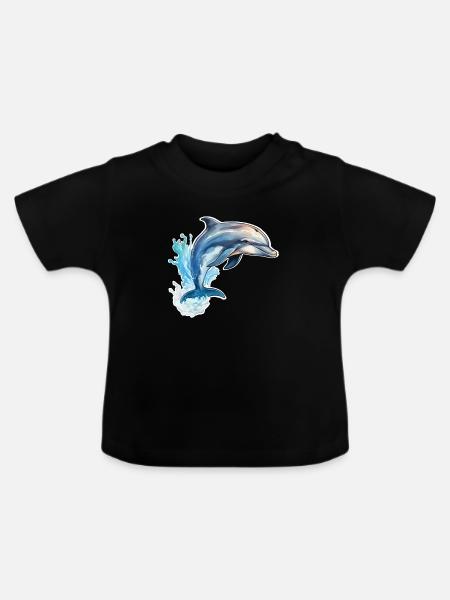 Delfin springend - Baby Bio-T-Shirt mit Rundhals - Schwarz