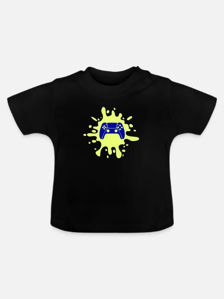 gamer gamepad klecks - Baby Bio-T-Shirt mit Rundhals - Schwarz