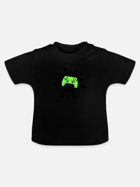 gamer gamepad klecks - Baby Bio-T-Shirt mit Rundhals - Schwarz