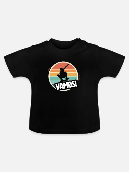 Vamos Retro Skatboard - Baby Bio-T-Shirt mit Rundhals - Schwarz