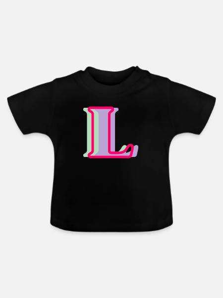 Mehrfarbiger Buchstabe l - Baby Bio-T-Shirt mit Rundhals - Schwarz