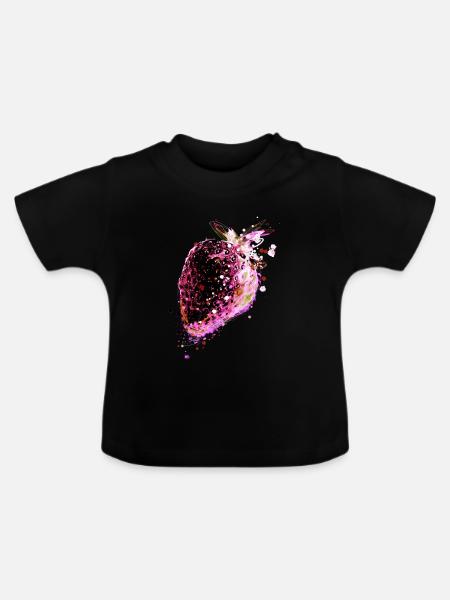 Erdbeere,pink,popart, artwork,Malerei - Baby Bio-T-Shirt mit Rundhals - Schwarz