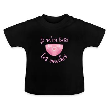 Je m'en bats les couches - T-shirt bio col rond Bébé - noir - Devant