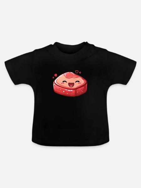 Süßes Steak mit Kulleraugen - Baby Bio-T-Shirt mit Rundhals - Schwarz