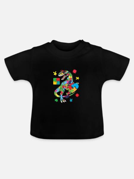 T Rex Dinosaurier-Autismus-Bewusstseins-Puzzleteil - Baby Bio-T-Shirt mit Rundhals - Schwarz