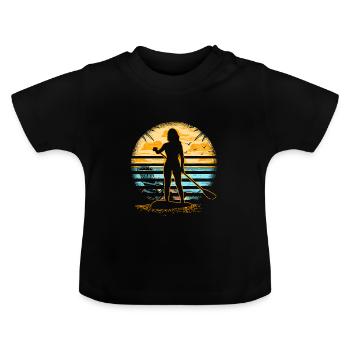 Surfboard girl - Baby Organic T-Shirt with Round Neck - black - Front